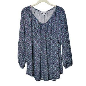 Jude Connally Sz L Mini Diamond Catalina Cloth Sheryl Top Blue Green Stretch